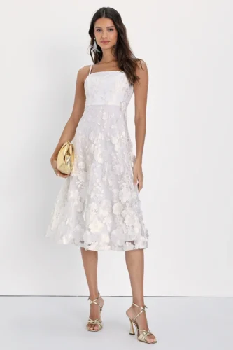 White Floral Embroidered Dress