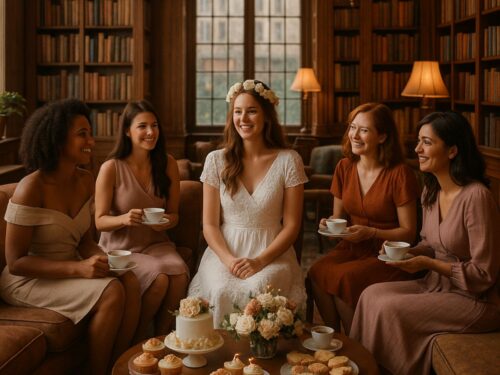 fall bridal shower in a library setting