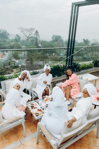 group of young women having spa