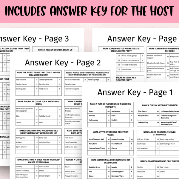 Bridal Feud Game Answer Key Bridal Feud Game Answer Key