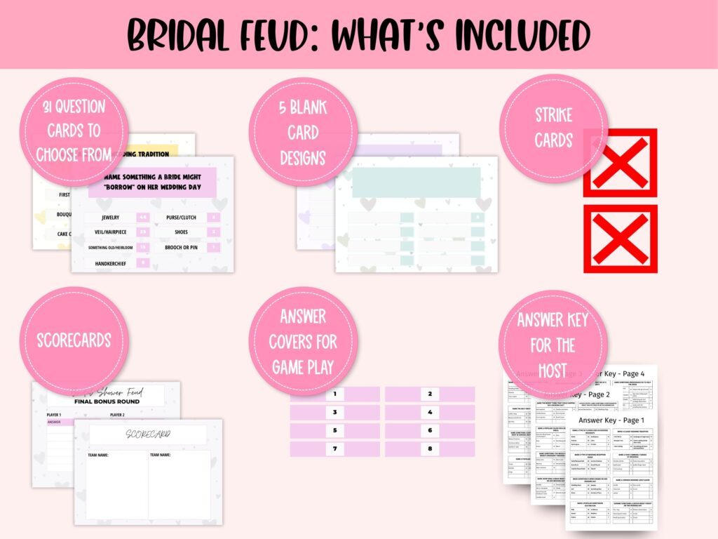 Bridal Shower Friendly Feud What's Included