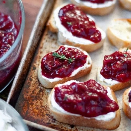 cheap-bridal-shower-game-prizes Cranberry Crostini with Whipped Goat Cheese and Thyme