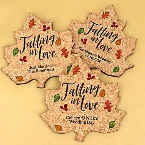 Personalized Holiday Leaf Cork Coaster