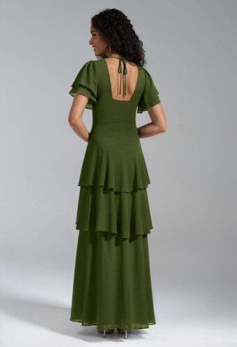 AW Tiffany Green Olive Dress back