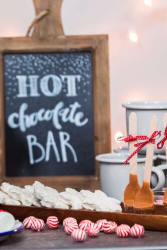 Hot Chocolate Bar at a bridal shower in winter