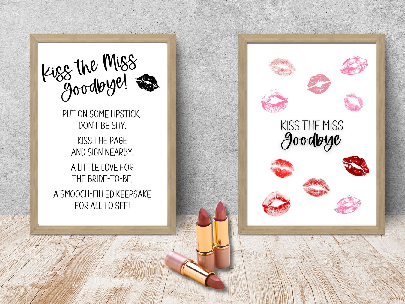 Kiss the Miss Goodbye sign and print for bridal shower activity