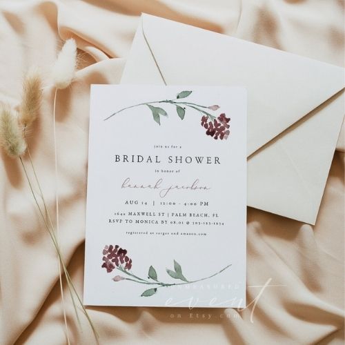Myra Burgundy Floral Invitation
