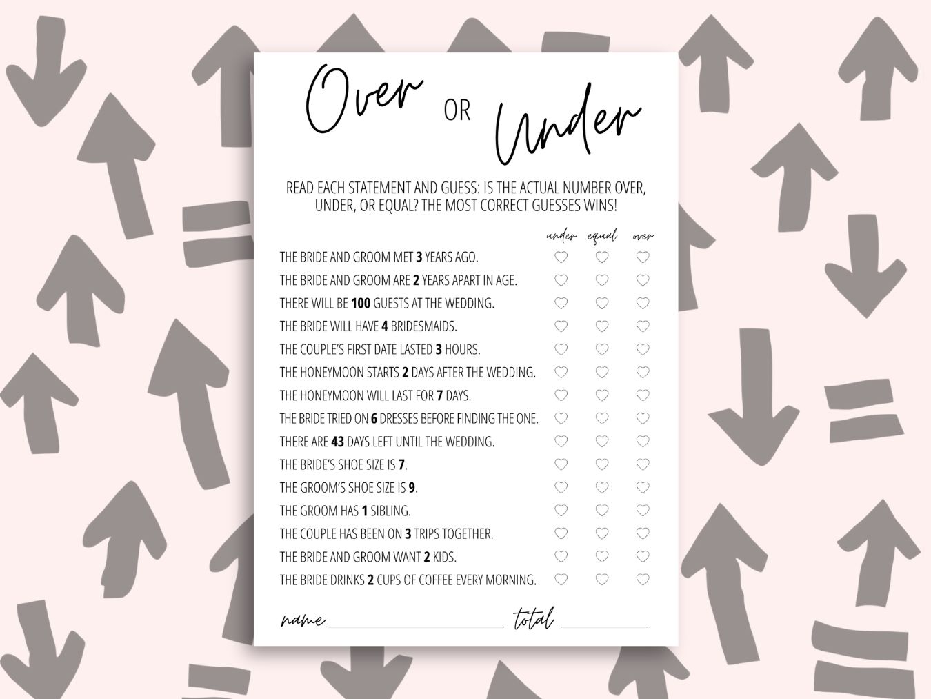 Over or Under Bridal Shower Game