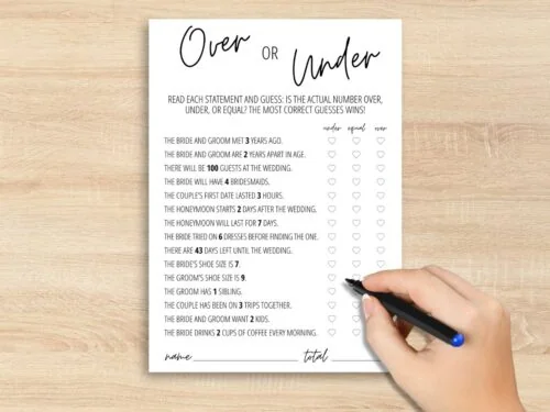 Over or Under Game free printable