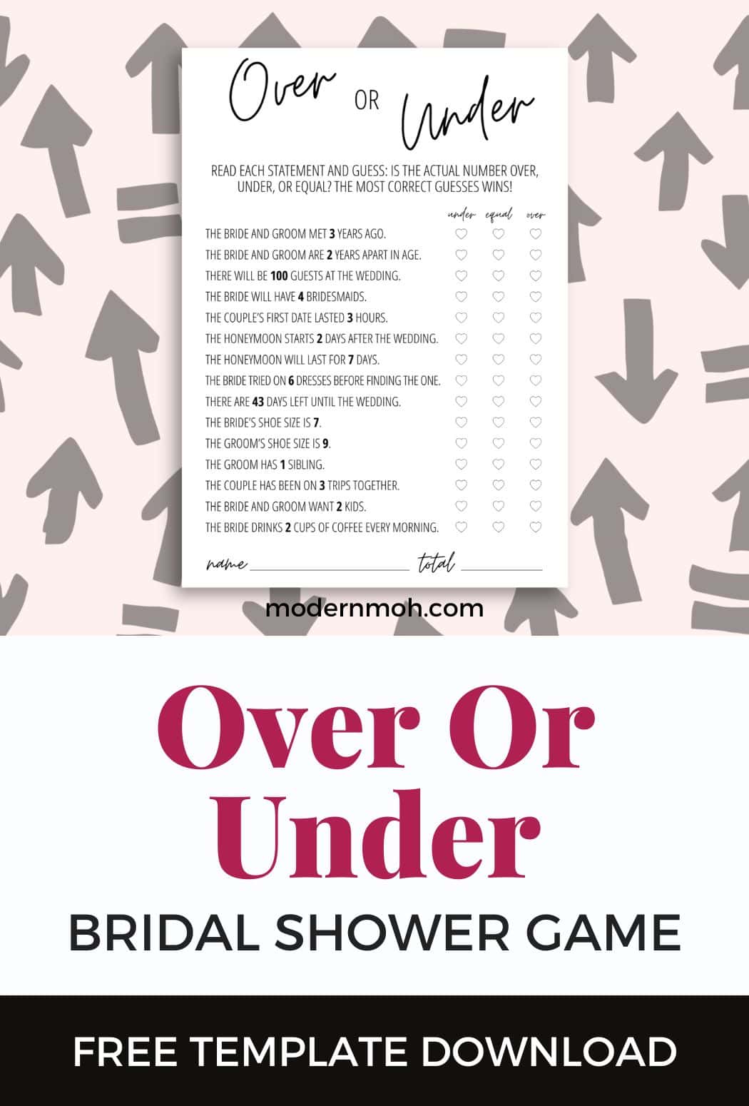 How to Play the Over or Under Bridal Shower Game (Free Printable!)