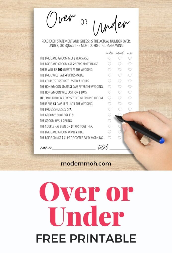 Over or under free printable pin