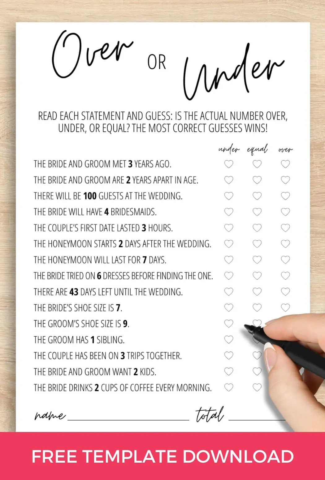 How to Play the Over or Under Bridal Shower Game (Free Printable!)