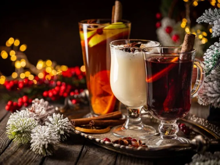 Featured Winter Bridal Shower Drinks, showing three different drinks with festive decorations