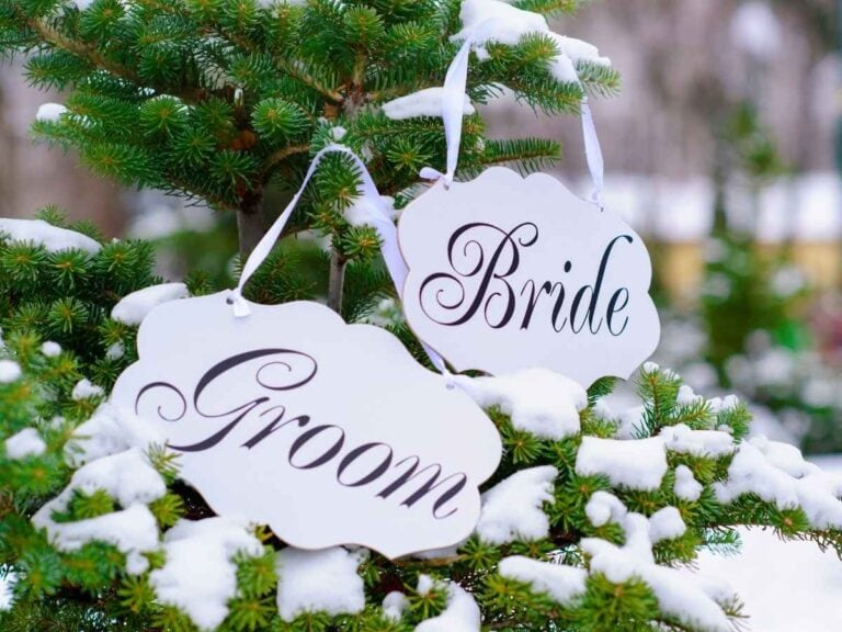 bride and groom decoration board for their winter wedding