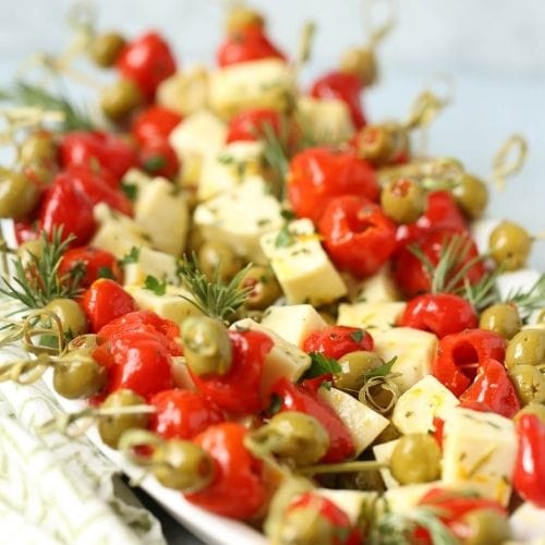 cheap-bridal-shower-game-prizes Marinated Cheese & Olive Skewers