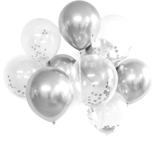 Silver confetti balloons