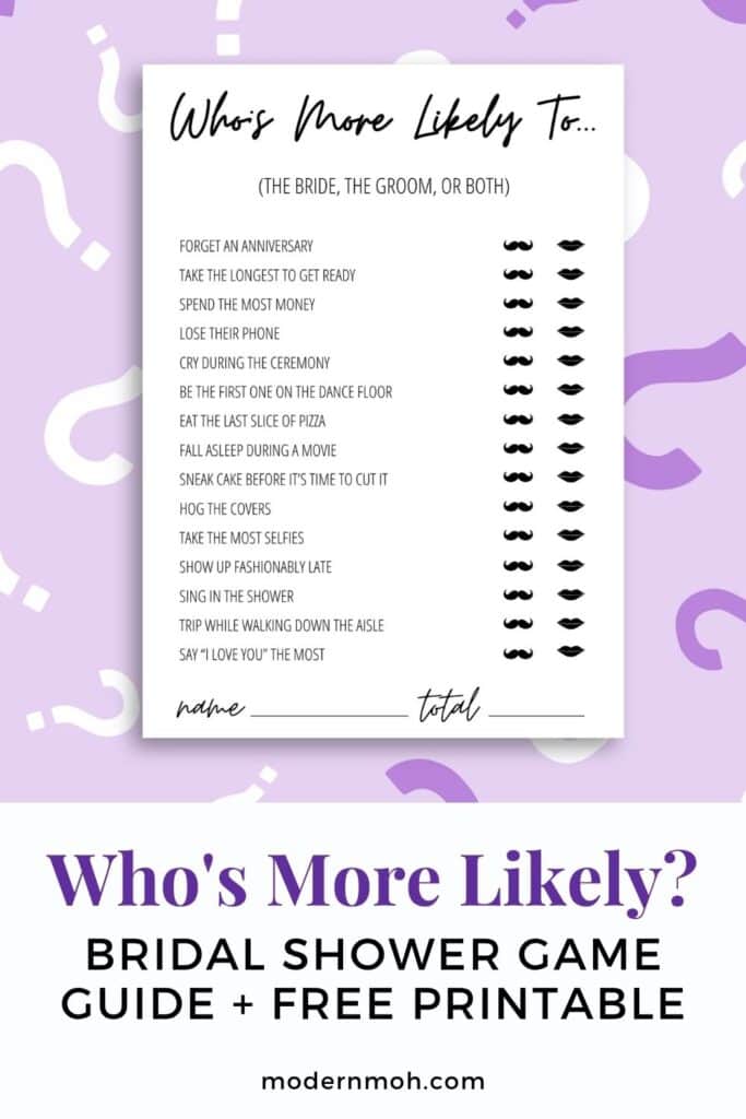 Who's more likely bridal shower game pin