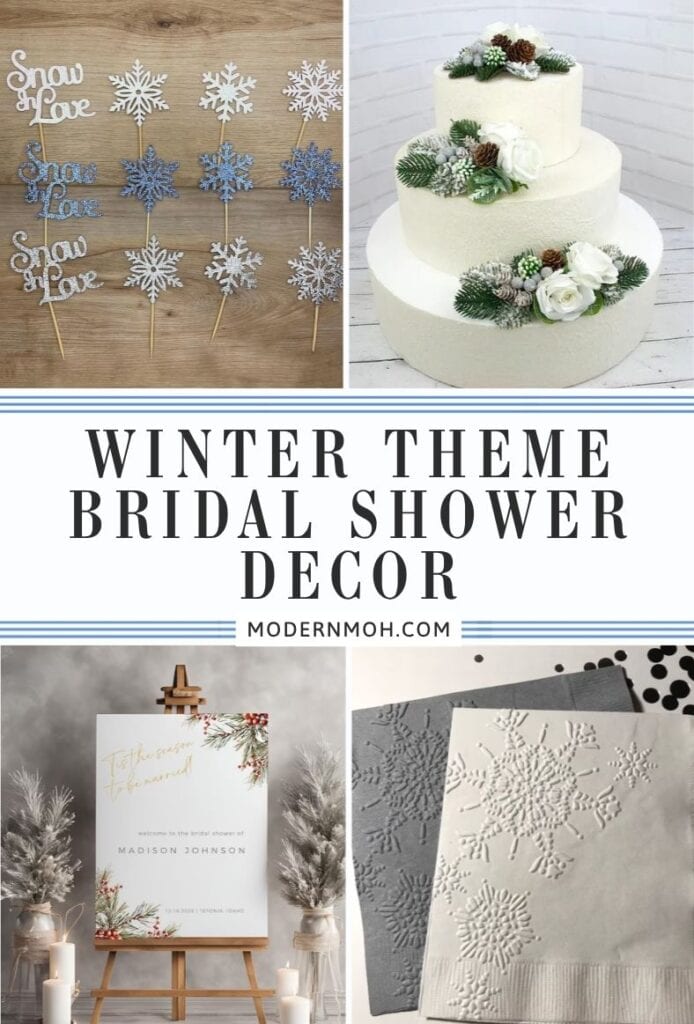 Winter theme bridal shower decor in