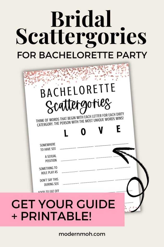 Bridal scattergories for bachelorette pin