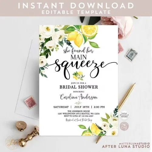 Yellow White Floral Lemon Invite