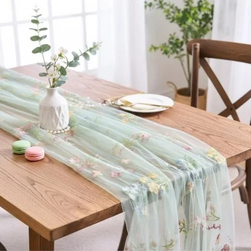 Floral embroidered table runner