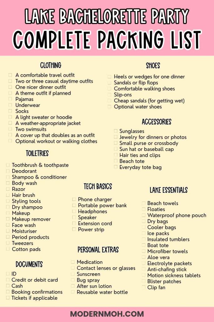 Lake Bachelorette Party Complete Packing List