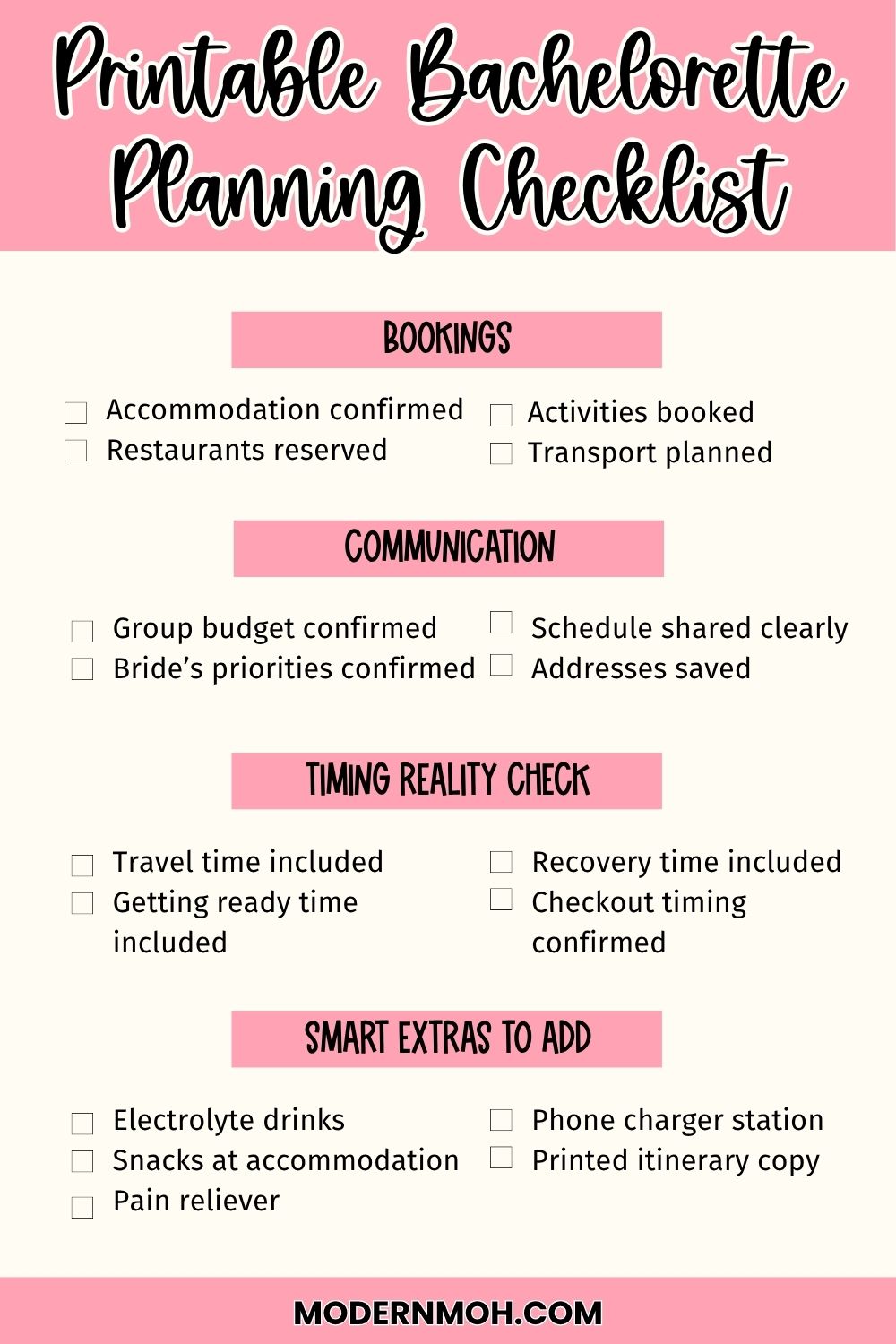 The Ideal Bachelorette Party Itinerary Template (Weekend Breakdown Example)