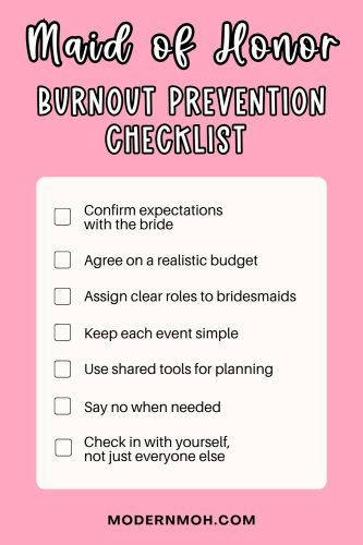 Maid of Honor Burnout Prevention Checklist