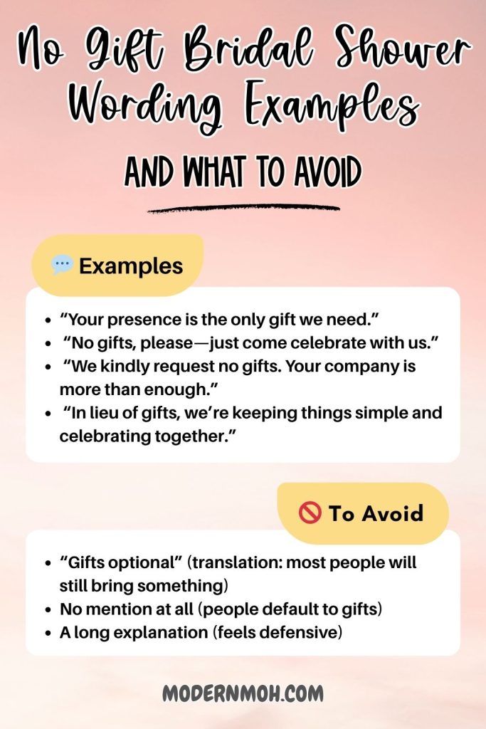 No Gift Bridal Shower Wording Examples and What to Avoid