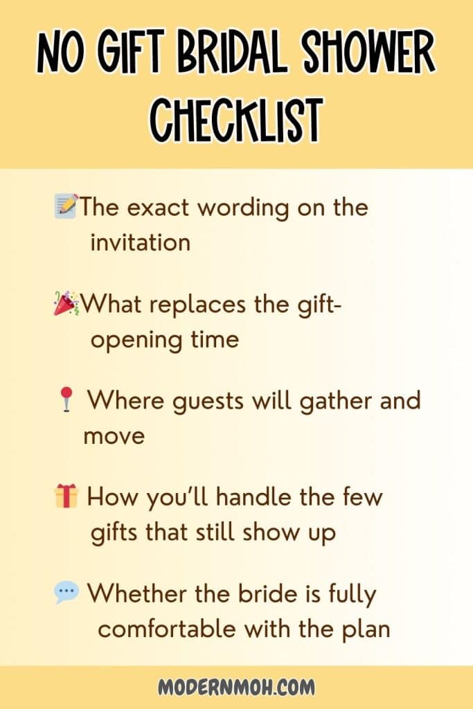 no gift bridal shower checklist