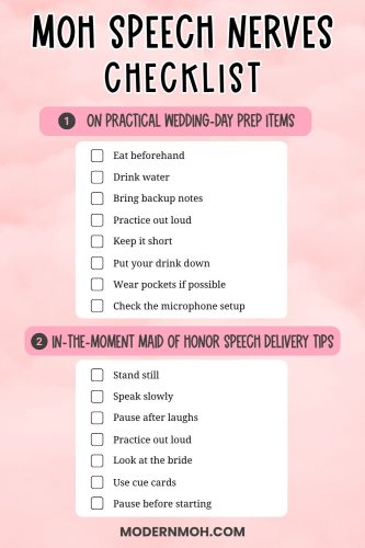 Maid of Honor Speech Nerves Checklist