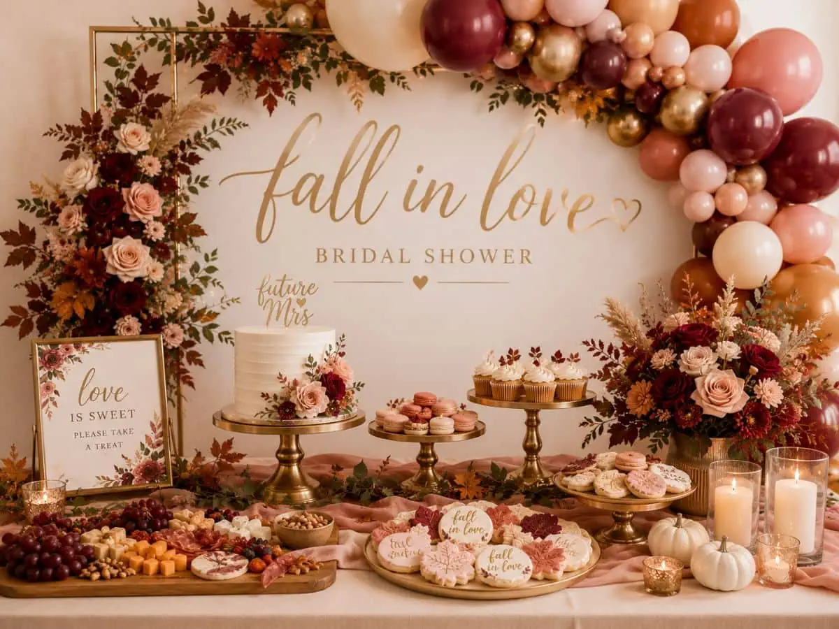 Fall in love Bridal shower ideas with decorations and food