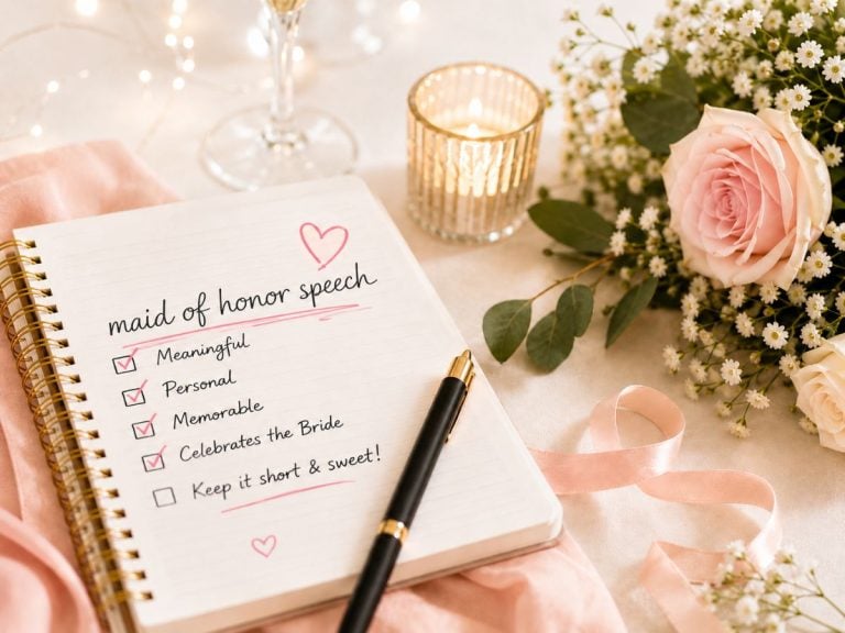 Personalized Maid of Honor Speech featured image showing a notebook with notes on writing a maid of honor speech