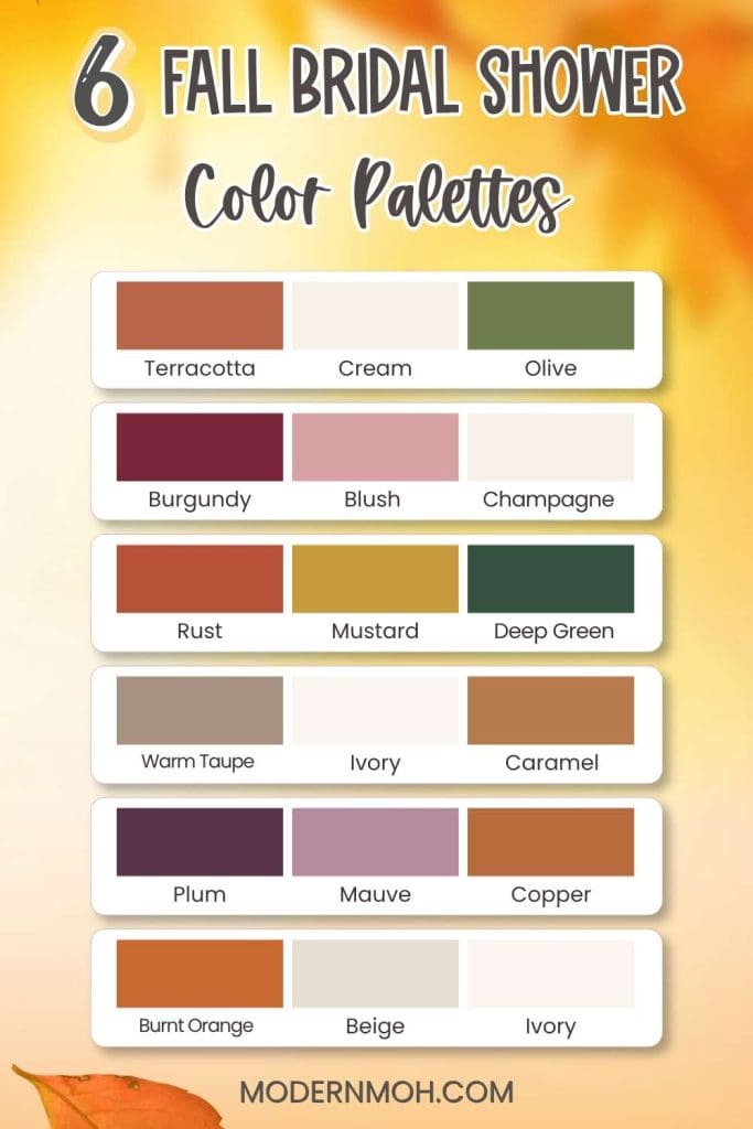 Six Fall Bridal Shower Color Palettes