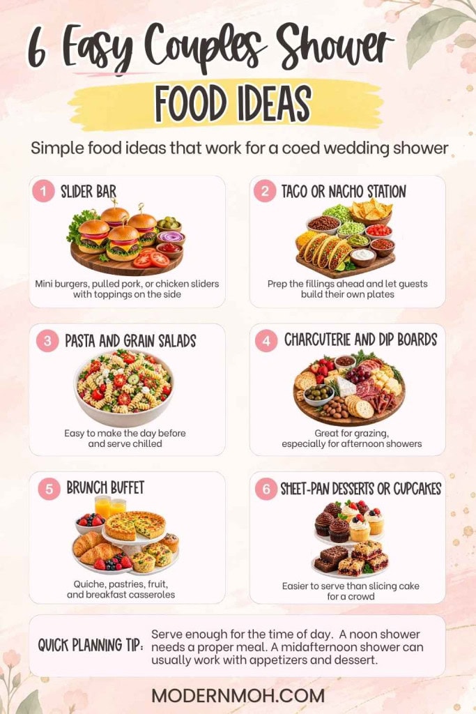 6 Easy Couples Shower Food Ideas infographic