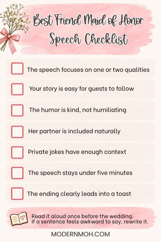 Best Friend Maid of Honor Speech Checklist