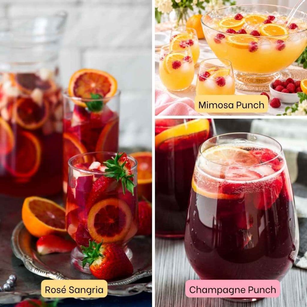 Champagne and Wine bridal shower Punches with alcohol