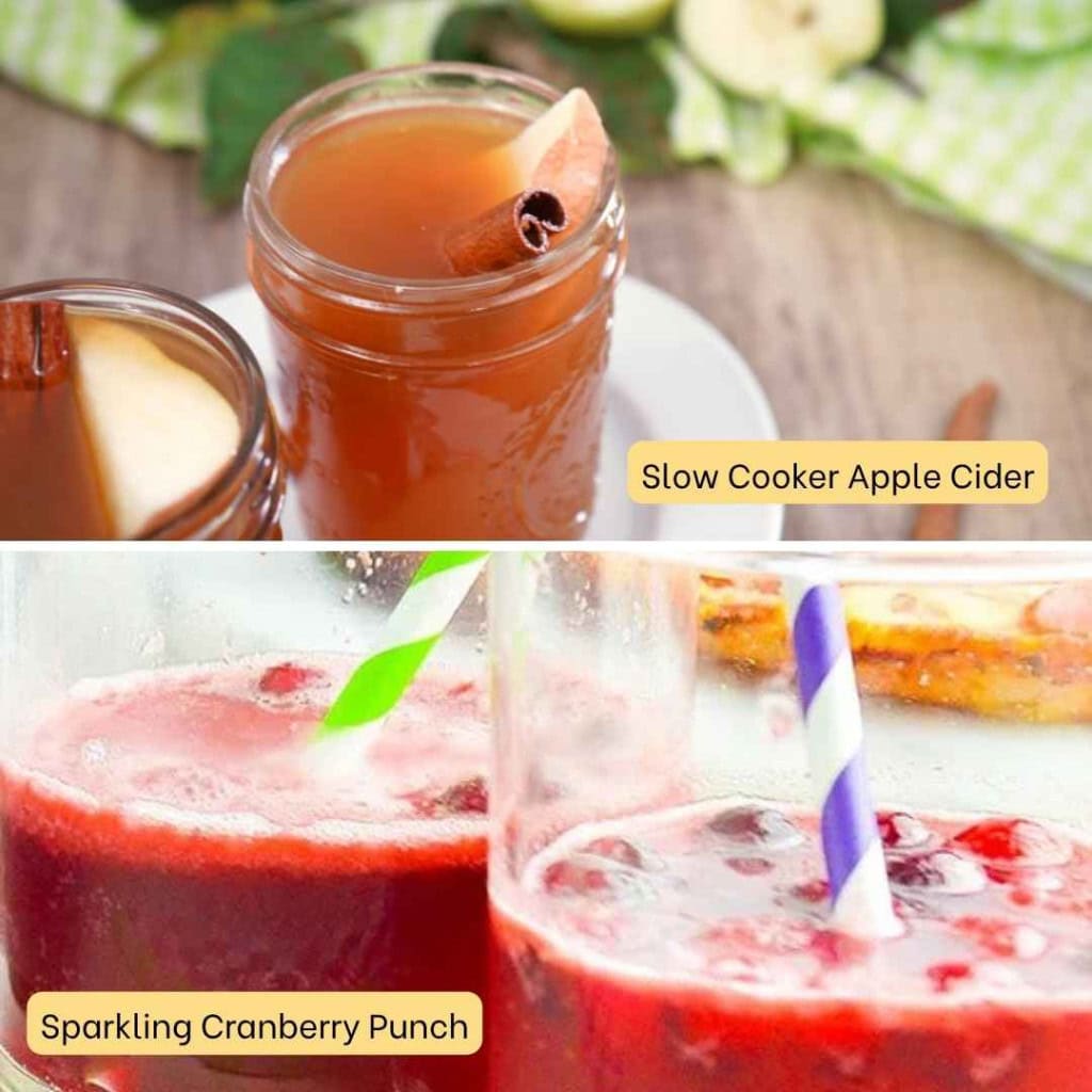 Photo collage of drinks: Slow Cooker Apple Cider and Sparkling Cranberry Punch